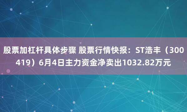 股票加杠杆具体步骤 股票行情快报：ST浩丰（300419）6月4日主力资金净卖出1032.82万元
