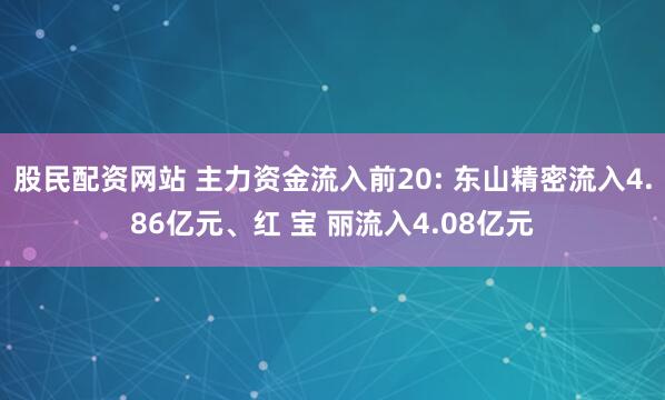股民配资网站 主力资金流入前20: 东山精密流入4.86亿元、红 宝 丽流入4.08亿元